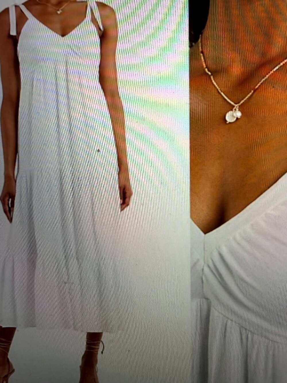 Express Womens White Tie Strap Tiered Maxi Flowy Sundress Sz M Boho Peasant - Picture 9 of 9